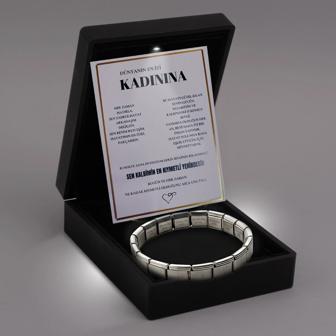 "Kadınına" Esnek Charm Bileklik Anlamlı Not ve Kutulu