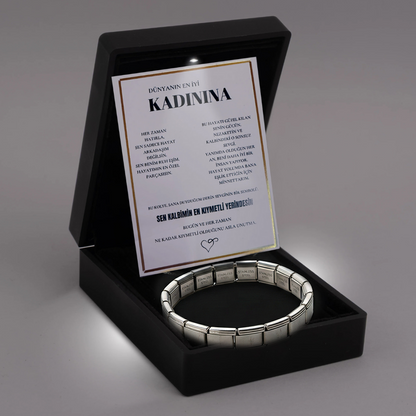 "Kadınına" Esnek Charm Bileklik Anlamlı Not ve Kutulu