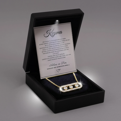 "Kızıma" Kristal Taşlı Kapsül Kolye Anlamlı Not ve Kutulu