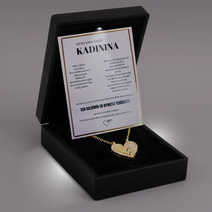 "Kadınına" Mıknatıslı Kalbim Sende Kolye Anlamlı Not ve Kutulu