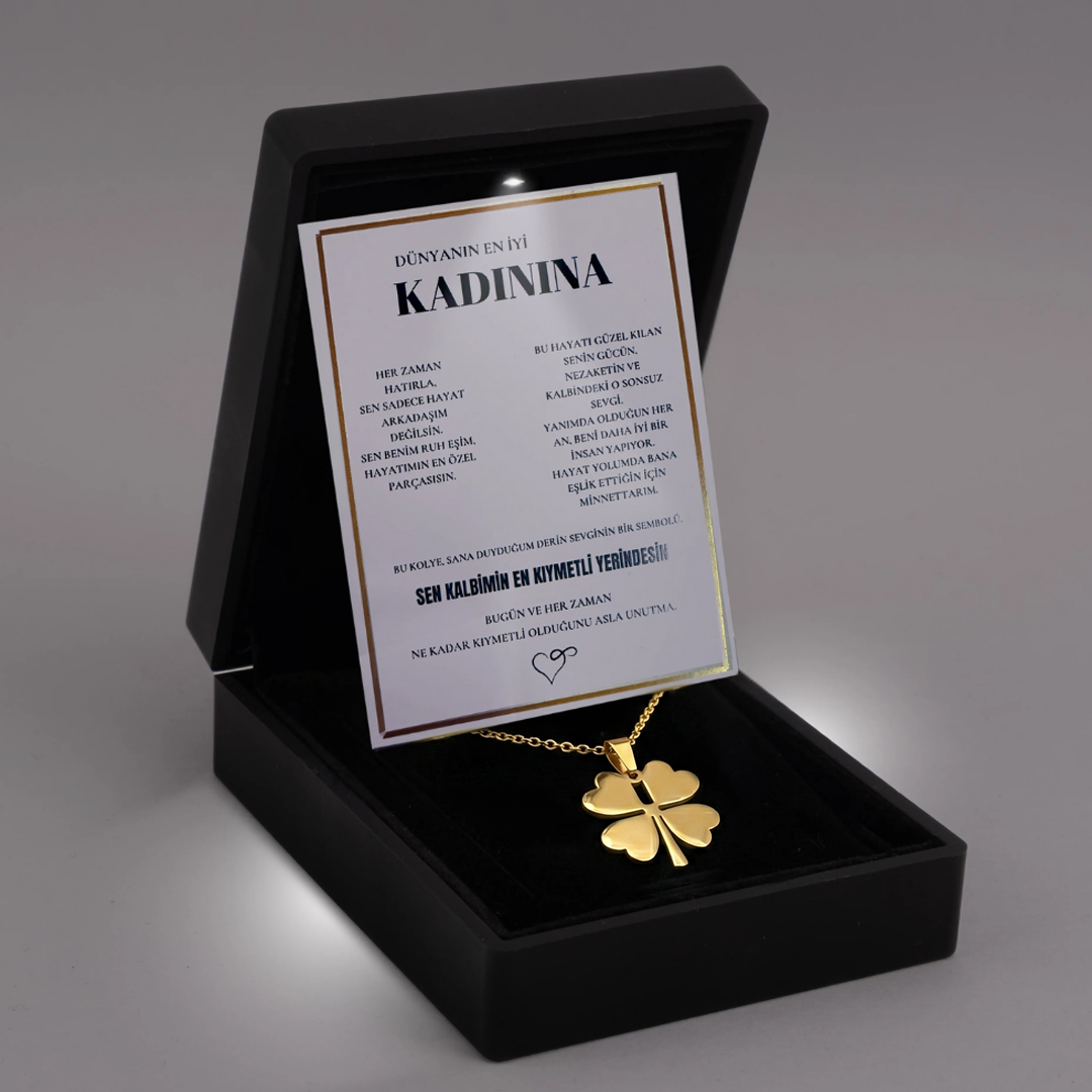 "Kadınına" Yonca Çiçeği Kolye Anlamlı Not ve Kutulu