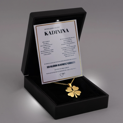 "Kadınına" Yonca Çiçeği Kolye Anlamlı Not ve Kutulu
