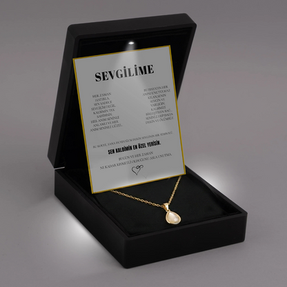 "Sevgilime" Doğal Taşlı Damla Kolye Anlamlı Not ve Kutulu