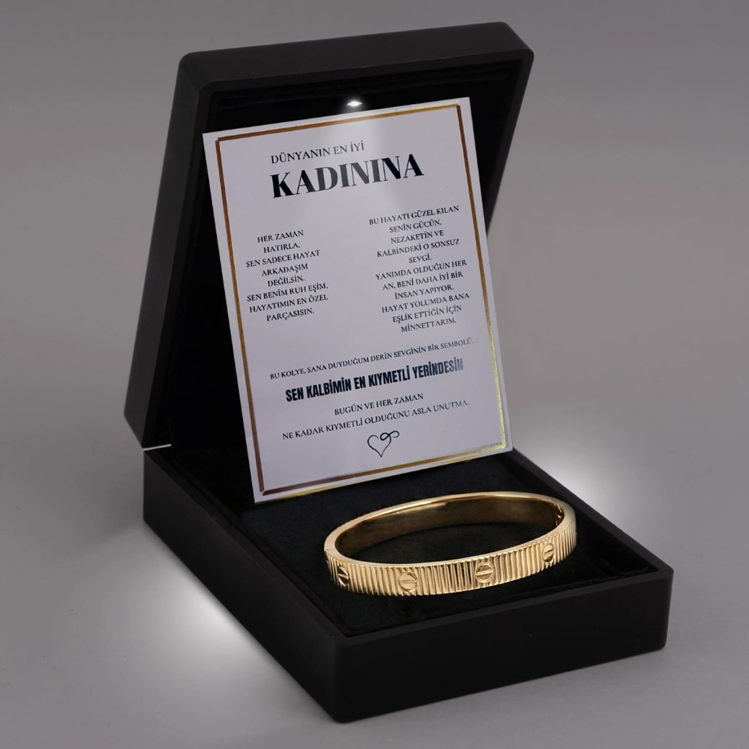 "Kadınına" Altın Dokunuş Bileziği Anlamlı Notlu Kutulu