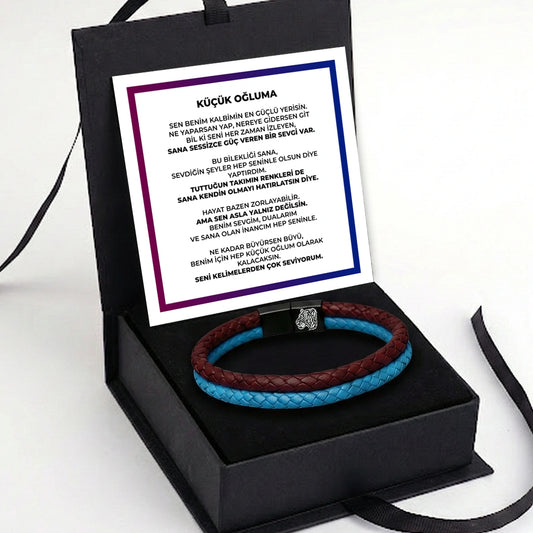 ''Küçük Oğluma'' Bordo - Mavi Takım Bilekliği Hazır Hediye Paketi