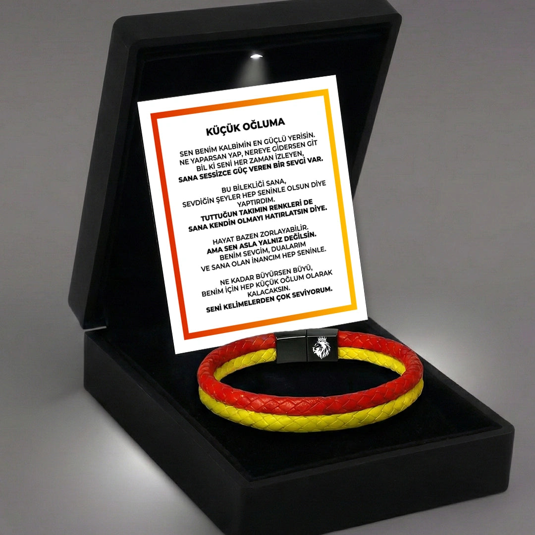 ''Küçük Oğluma'' Sarı - Kırmızı Takım Bilekliği Hazır Hediye Paketi