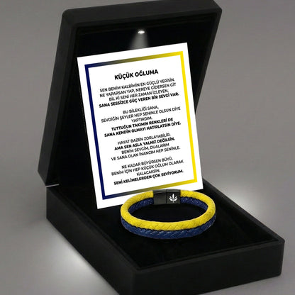 ''Küçük Oğluma'' Sarı - Lacivert Takım Bilekliği Hazır Hediye Paketi