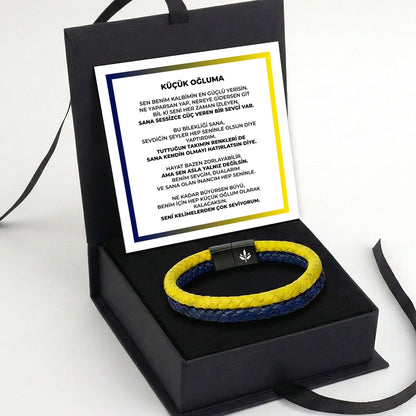 ''Küçük Oğluma'' Sarı - Lacivert Takım Bilekliği Hazır Hediye Paketi