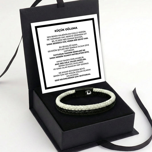 ''Küçük Oğluma'' Siyah - Beyaz Takım Bilekliği Hazır Hediye Paketi