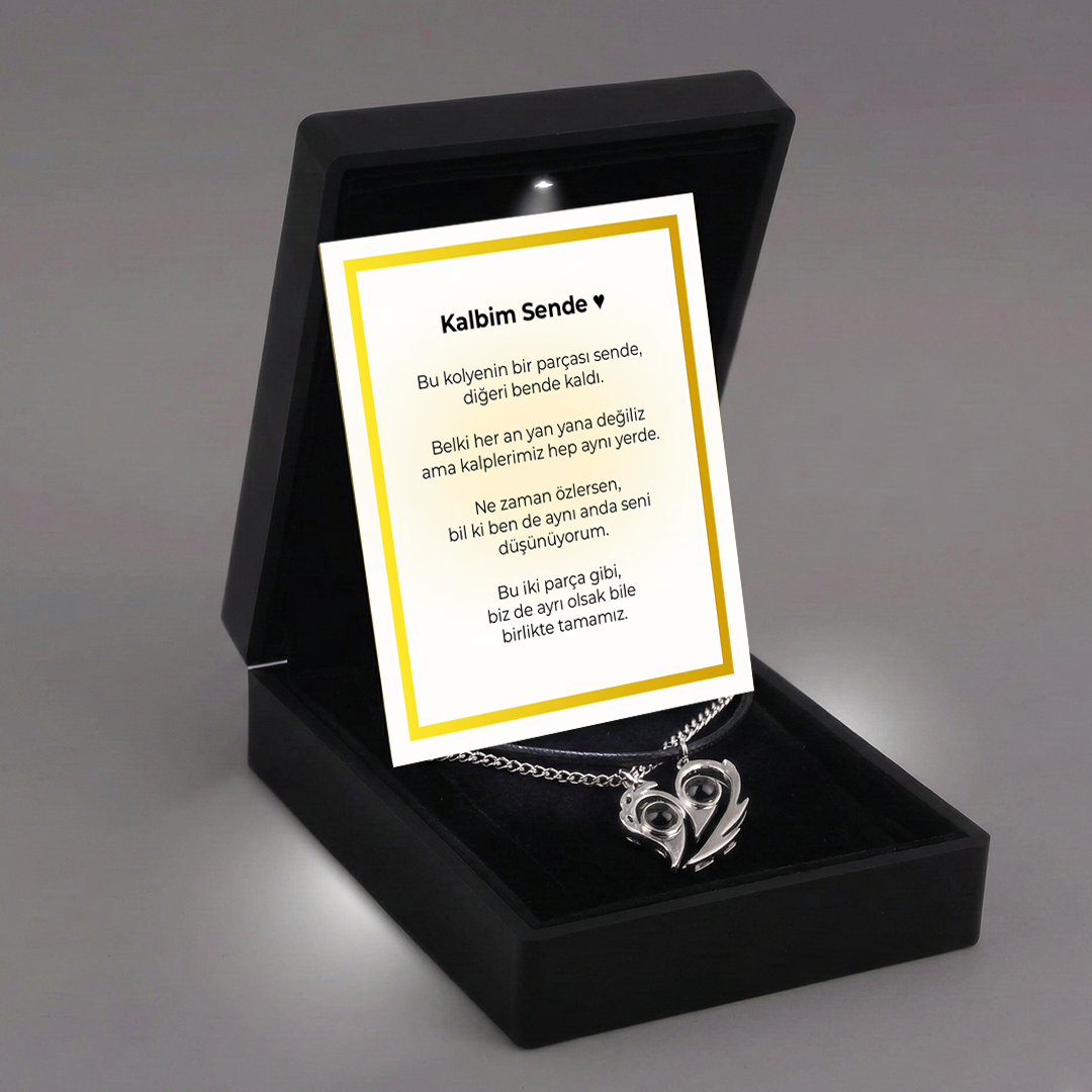 “Kalbim Sende” 100 dilde çift kalp kolye