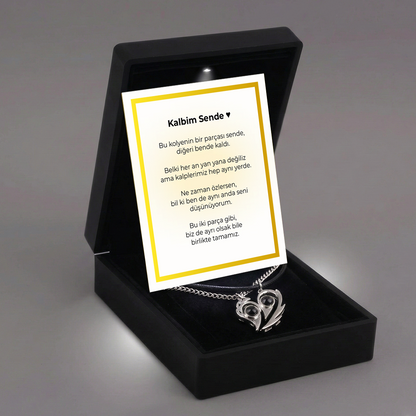 “Kalbim Sende” 100 dilde çift kalp kolye