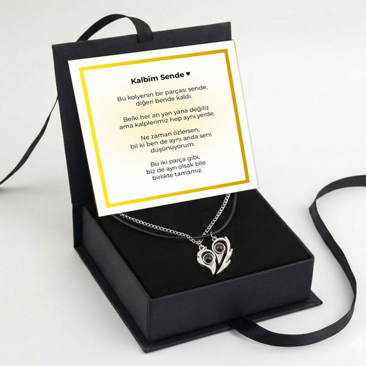 “Kalbim Sende” 100 dilde çift kalp kolye