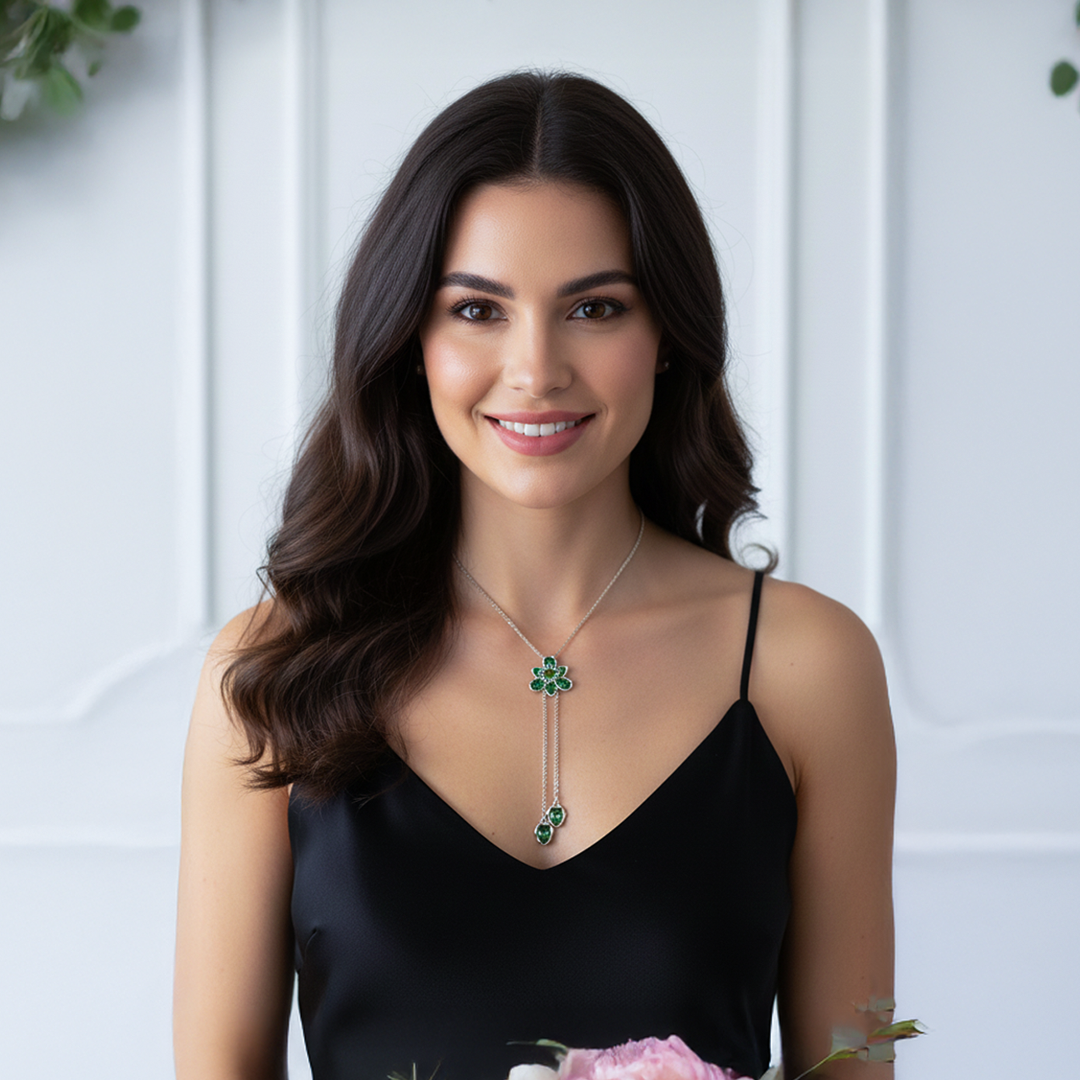 "Kadınına" Zümrüt Taşlı Bronş Kolye Notlu ve Kutulu