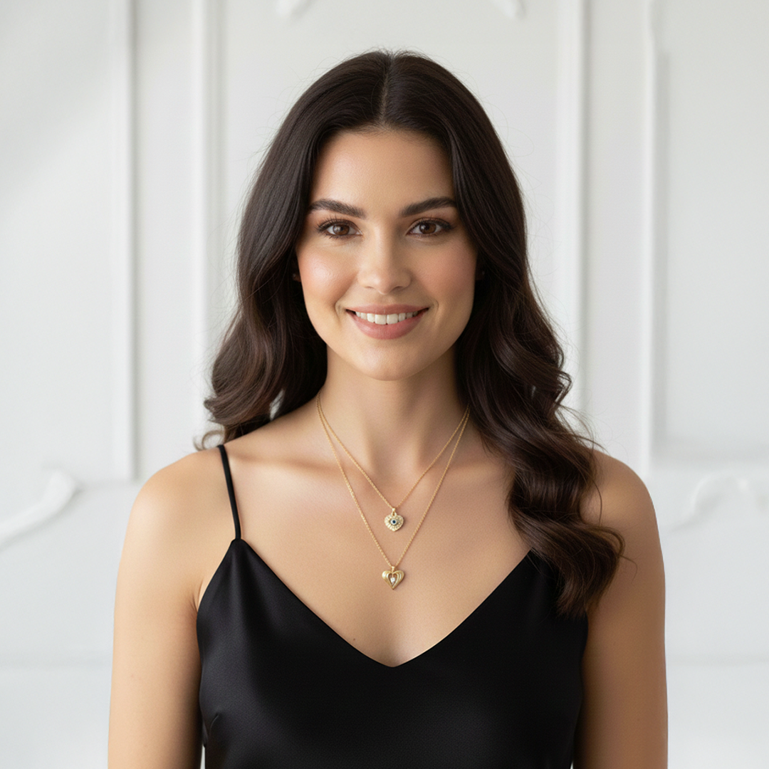 "Kadınına" Çift Kalp Kolye Anlamlı Not ve Kutulu