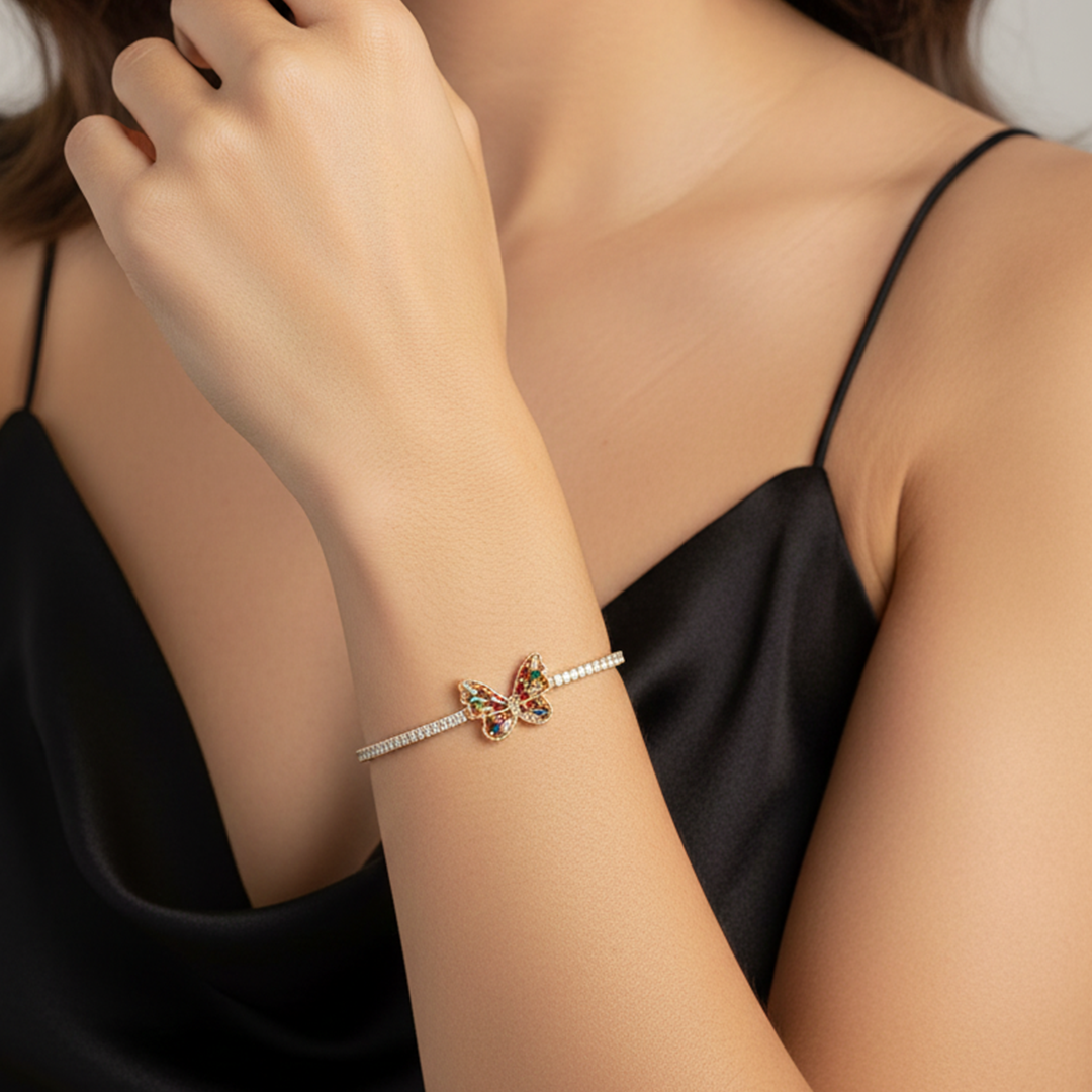 "Kadınına" Harmoni Kristal Taşlı Kelebek Bileklik Notlu ve Kutulu