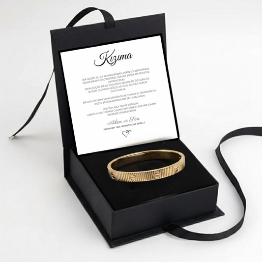 "Kızıma" Altın Dokunuş Bileziği Anlamlı Notlu Kutulu