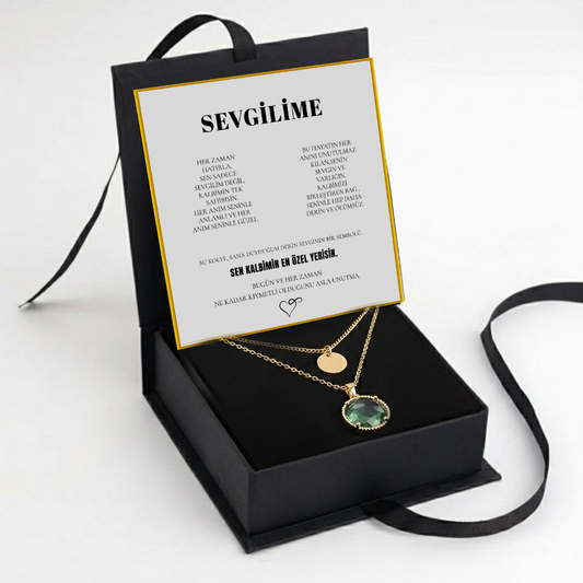 "Sevgilime" Zümrüt Renk Damga Kolye Anlamlı Not ve Kutulu