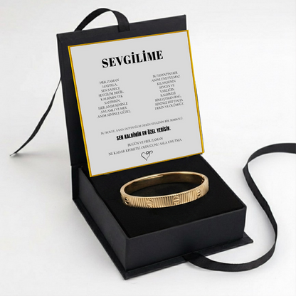 "Sevgilime" Altın Dokunuş Bileziği Anlamlı Not ve Kutulu