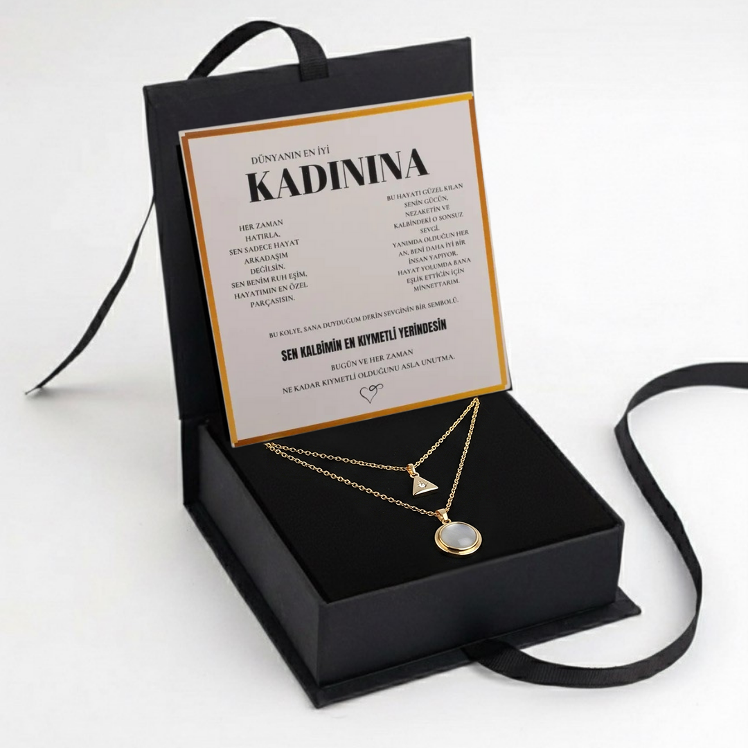 "Kadınına" Krem Renk Damga Kolye Anlamlı Not ve Kutulu