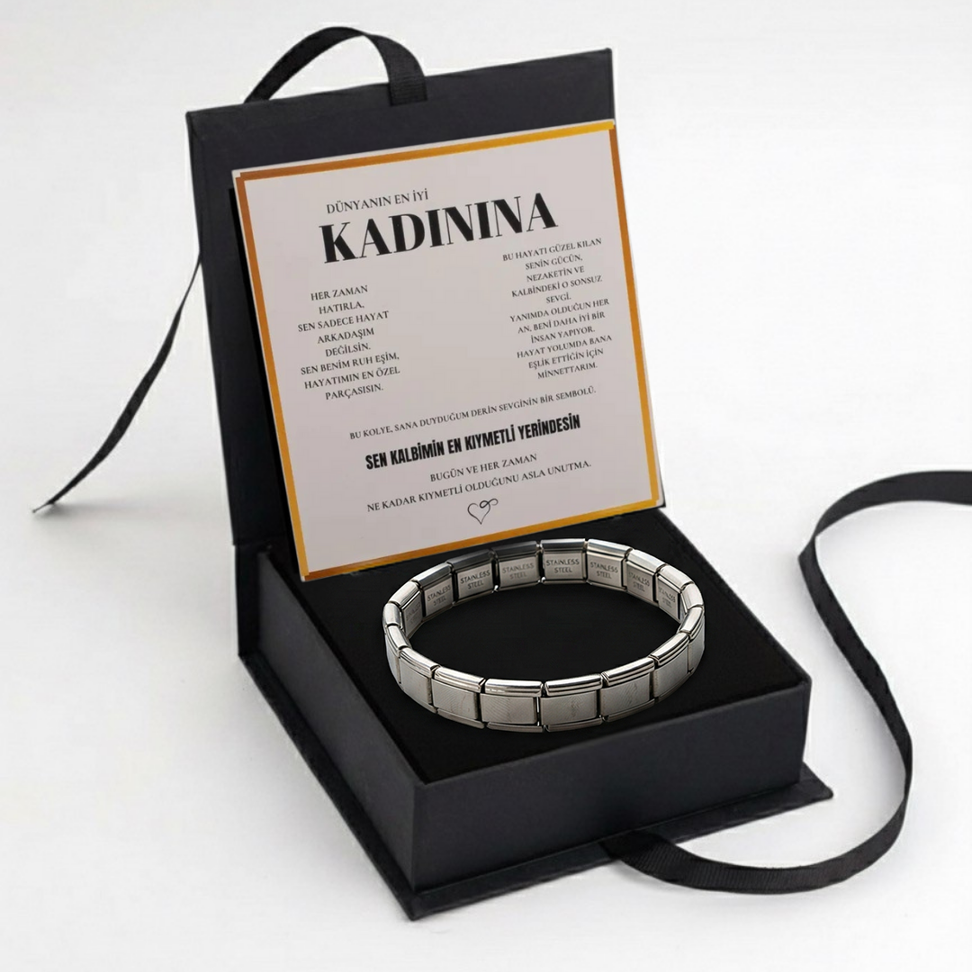 "Kadınına" Esnek Charm Bileklik Anlamlı Not ve Kutulu