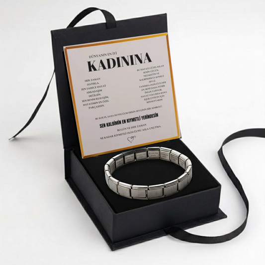 "Kadınına" Esnek Charm Bileklik Anlamlı Not ve Kutulu