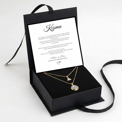 "Kızıma" Krem Renk Damga Kolye Anlamlı Not ve Kutulu
