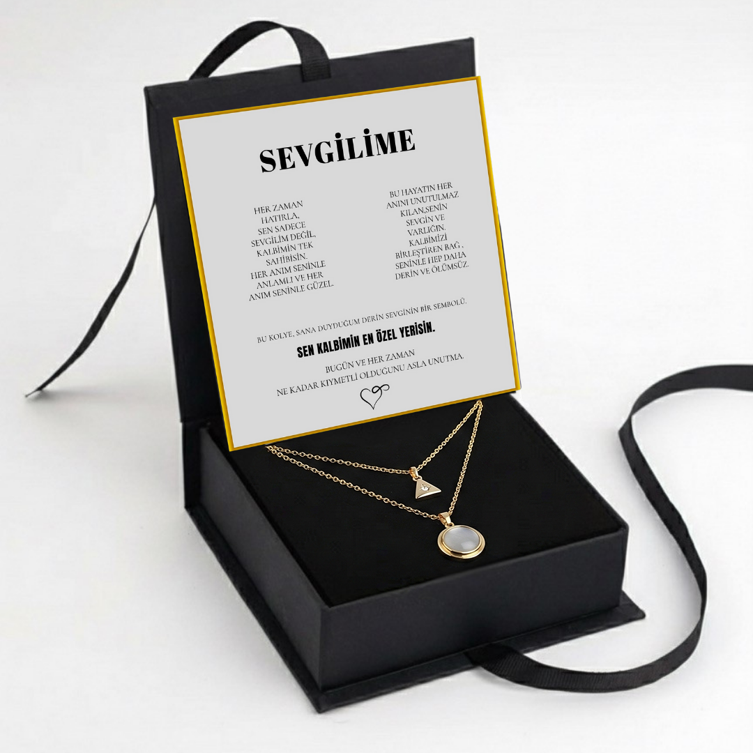 "Sevgilime" Krem Renk Damga Kolye Anlamlı Not ve Kutulu