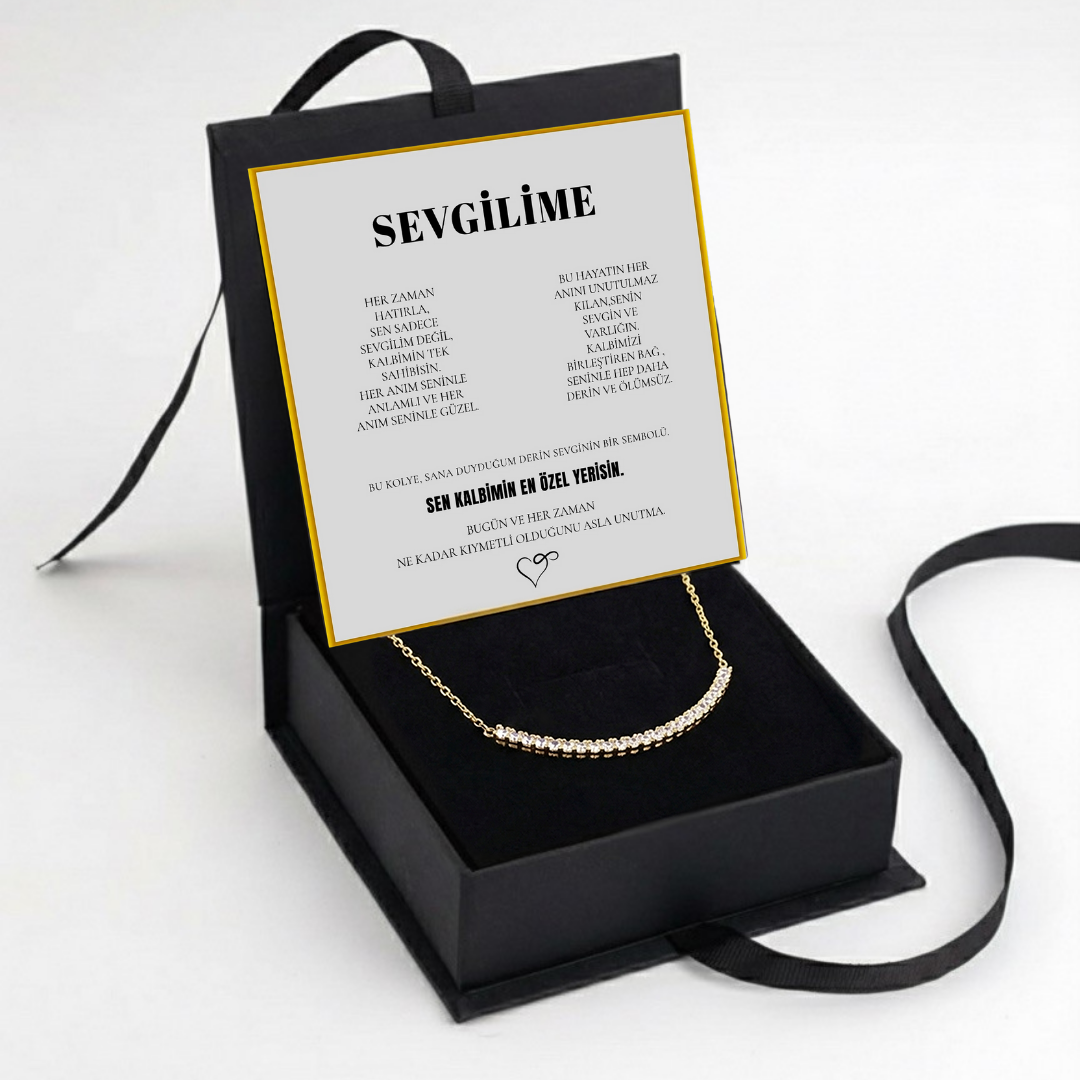 "Sevgilime" Sıra Taşlı Gold Renk Kolye Anlamlı Not ve Kutulu