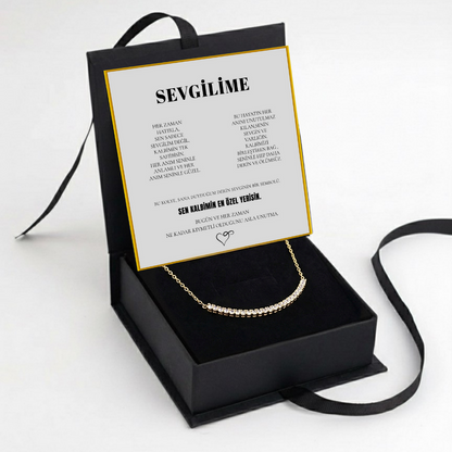 "Sevgilime" Sıra Taşlı Gold Renk Kolye Anlamlı Not ve Kutulu