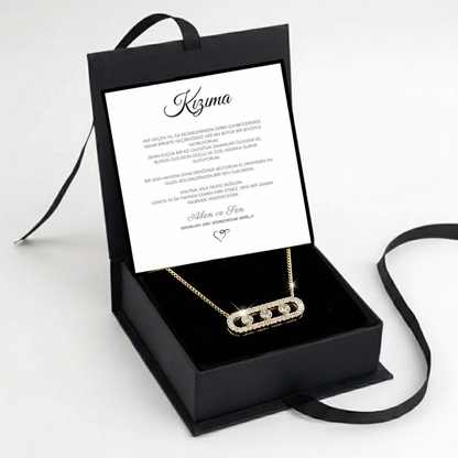 "Kızıma" Kristal Taşlı Kapsül Kolye Anlamlı Not ve Kutulu