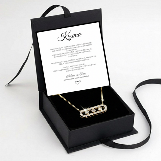 "Kızıma" Kristal Taşlı Kapsül Kolye Anlamlı Not ve Kutulu