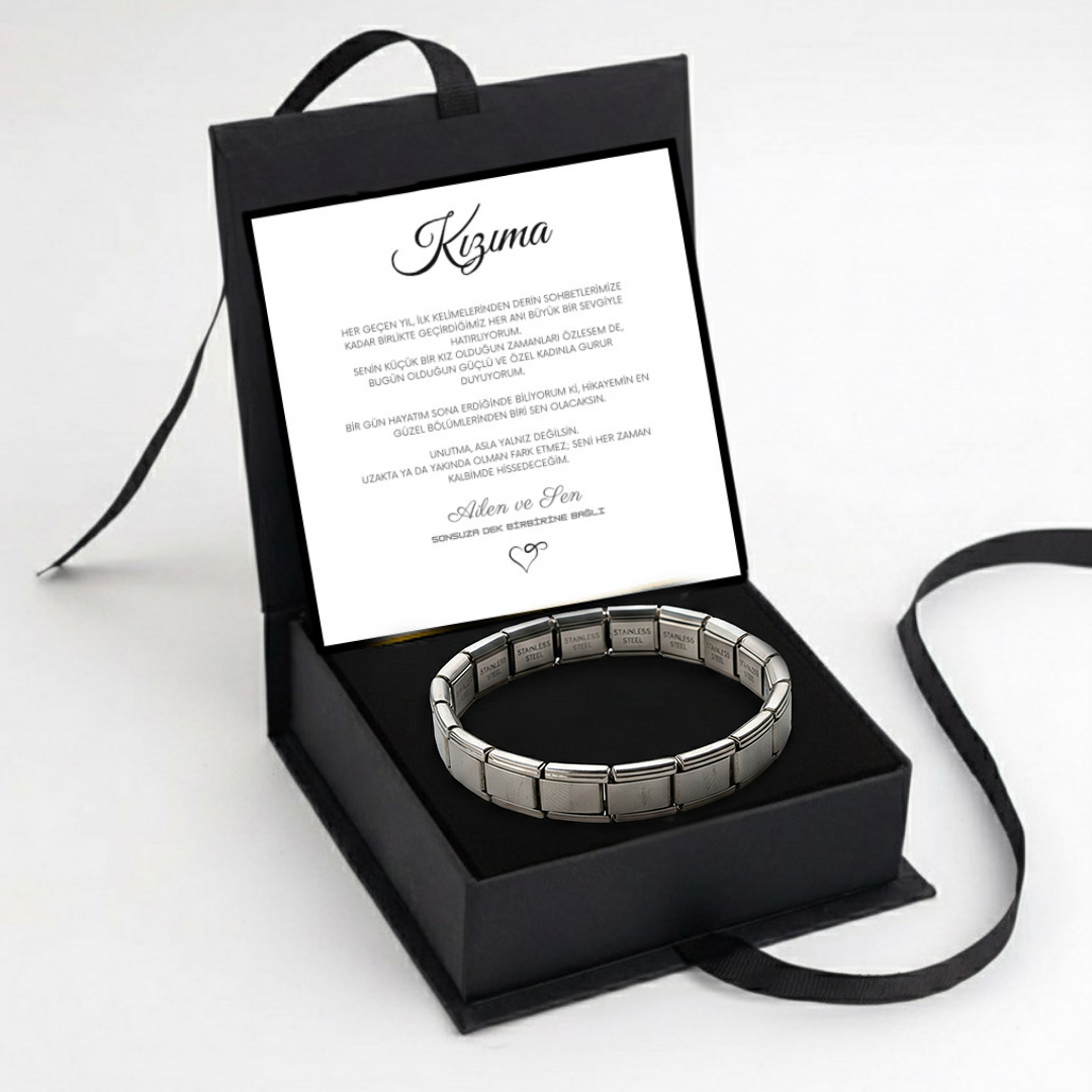"Kızıma" Esnek Charm Bileklik Anlamlı Not ve Kutulu