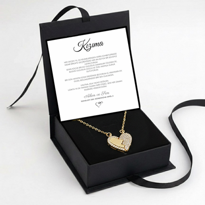 "Kızıma" Mıknatıslı Kalbim Sende Kolye Anlamlı Not ve Kutulu