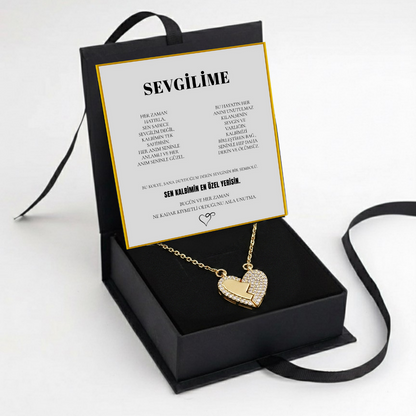 "Sevgilime" Mıknatıslı Kalbim Sende Kolye Anlamlı Not ve Kutulu