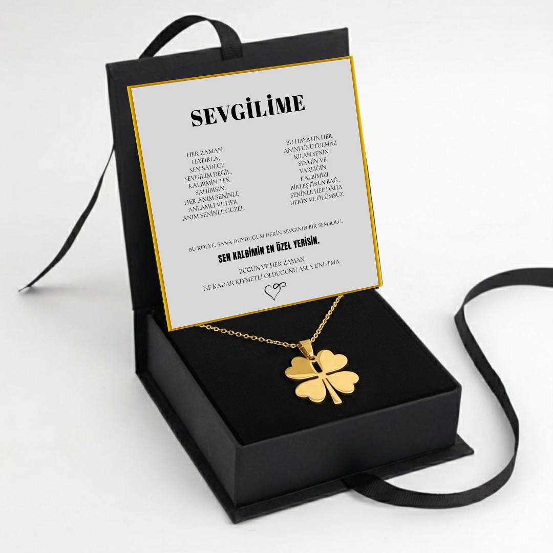 "Sevgilime" Yonca Çiçeği Kolye Anlamlı Not ve Kutulu