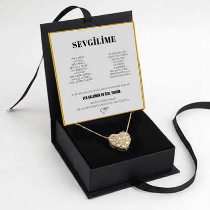 "Sevgilime" Elmas İşlemeli Kalp Kolye Notlu ve Kutulu