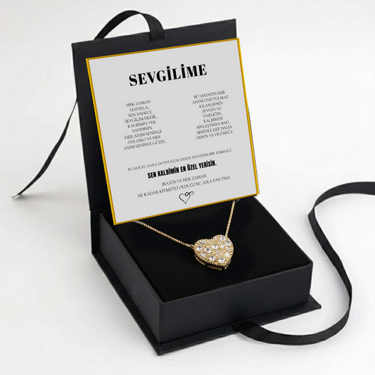 "Sevgilime" Elmas İşlemeli Kalp Kolye Notlu ve Kutulu