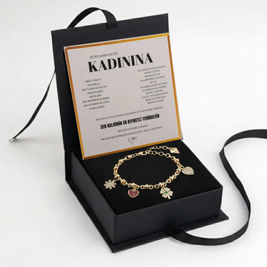 "Kadınına" Şans Temalı Bileklik Notlu ve Kutulu
