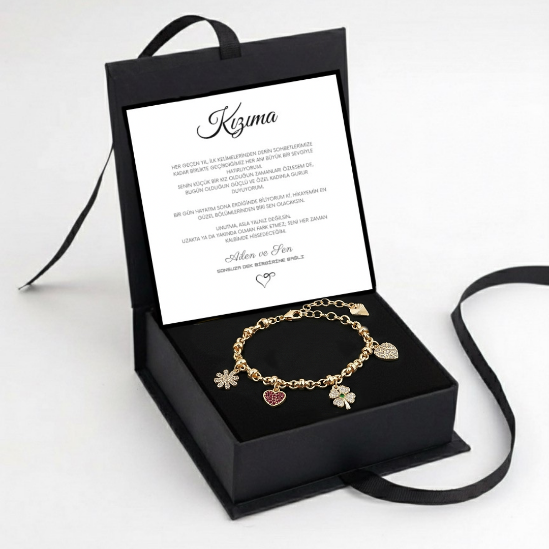 "Kızıma" Şans Temalı Bileklik Notlu ve Kutulu