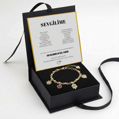 "Sevgilime" Şans Temalı Bileklik Notlu ve Kutulu