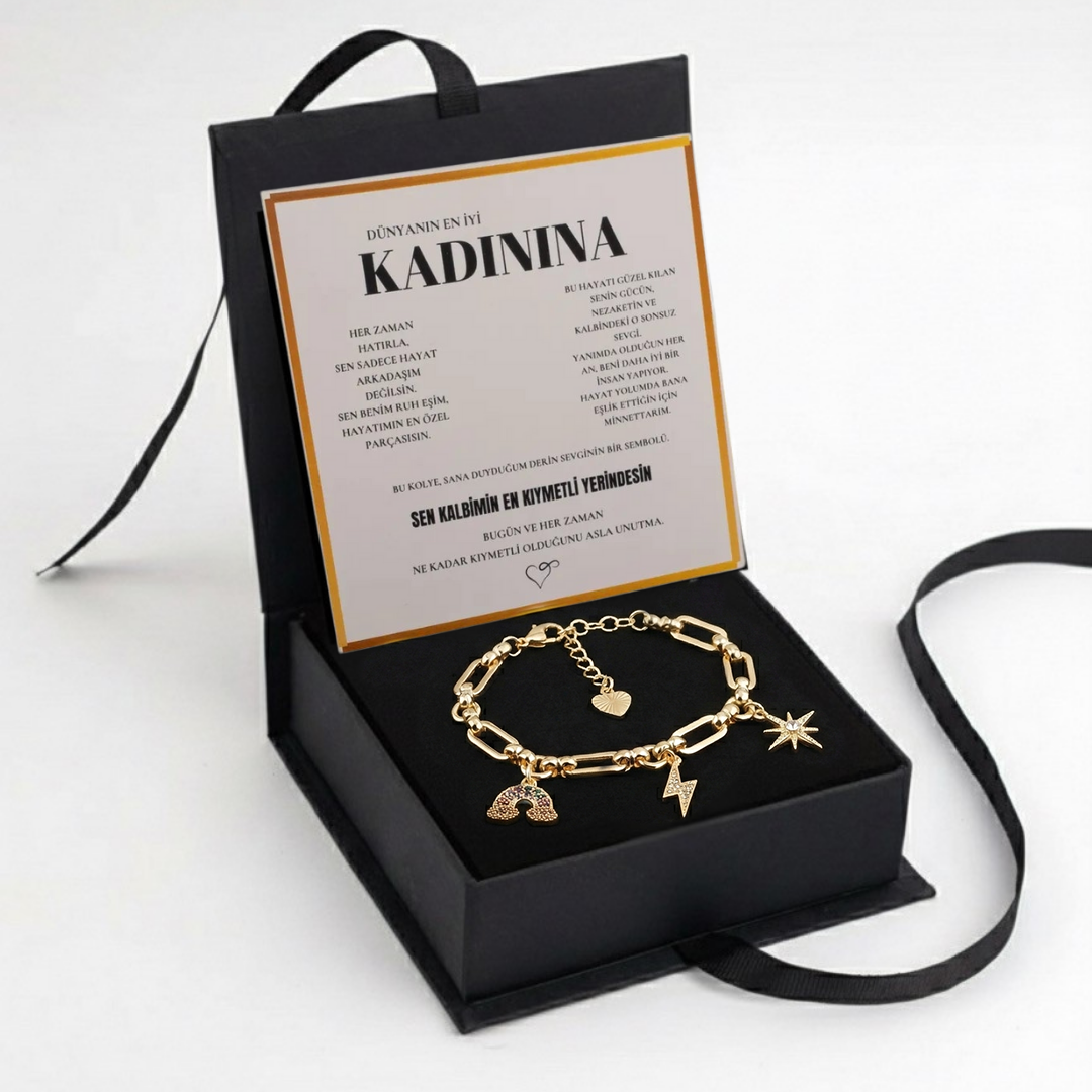 "Kadınına" Gökyüzü Temalı Bileklik Notlu ve Kutulu
