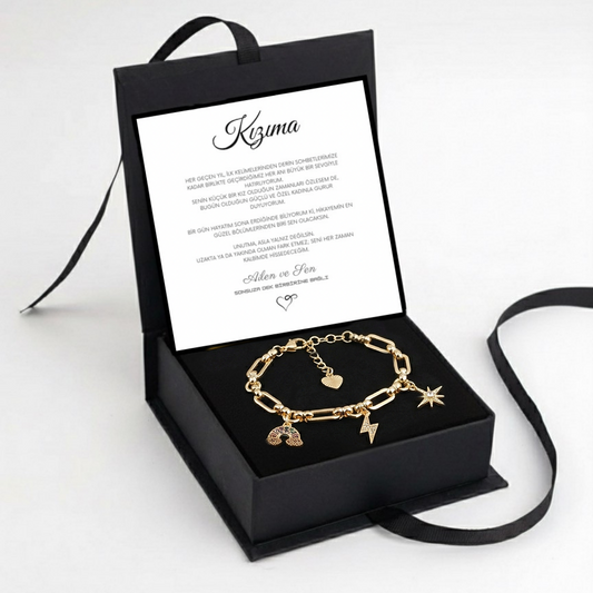 "Kızıma" Gökyüzü Temalı Bileklik Notlu ve Kutulu