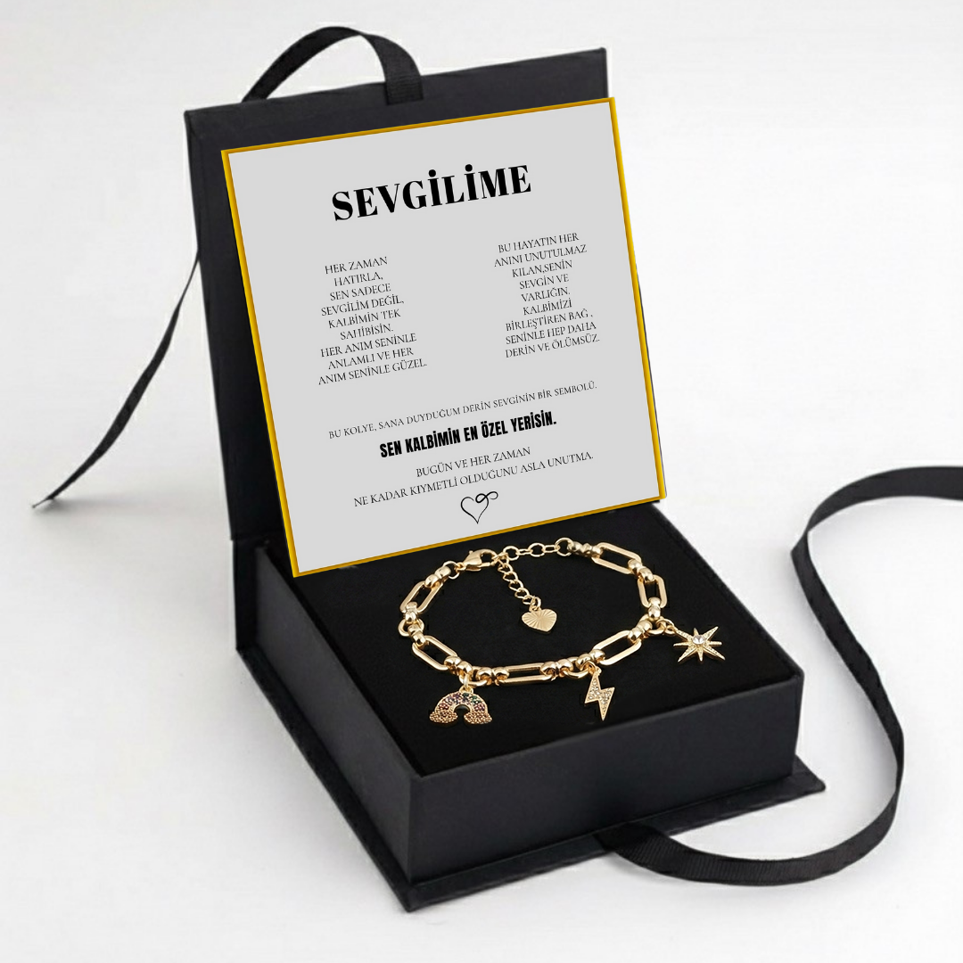 "Sevgilime" Gökyüzü Temalı Bileklik Notlu ve Kutulu