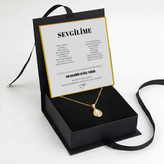 "Sevgilime" Doğal Taşlı Damla Kolye Anlamlı Not ve Kutulu