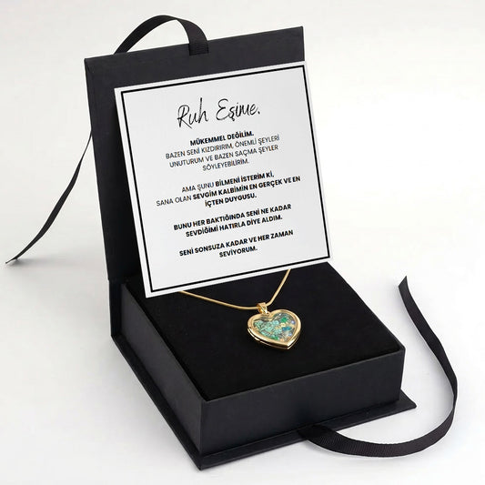 ''Ruh Eşim'' Notlu Kalpli Kır Çiçeği Kolye