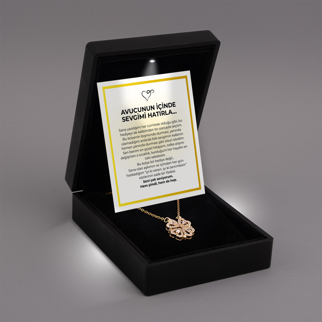 ''Avcunun İçinde Sevgimi Hatırla'' Yonca Kolye Notlu ve Kutulu