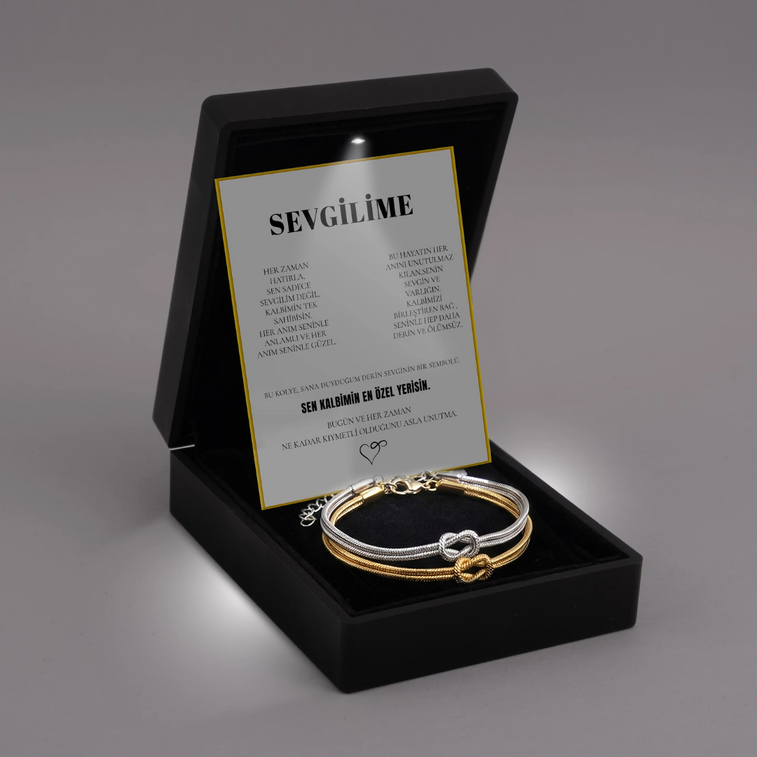 “Sevgilime” Çift Sonsuzluk Düğümü Bileklik Not ve Kutulu