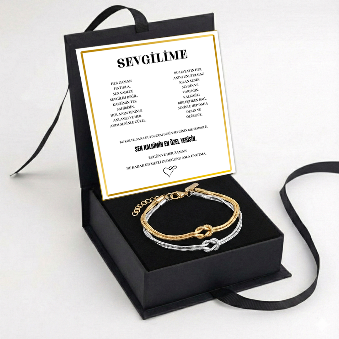 “Sevgilime” Çift Sonsuzluk Düğümü Bileklik Not ve Kutulu