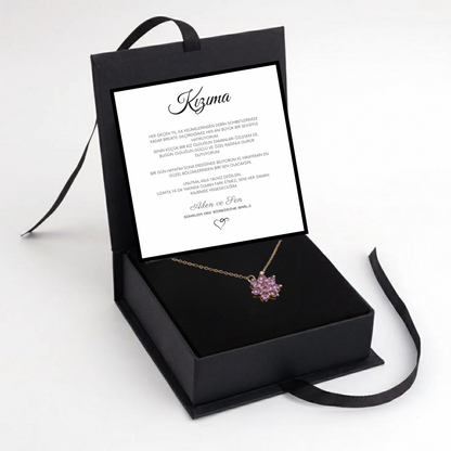 “Kızıma” Mor Yıldız Çiçeği Kolye Anlamlı Notlu ve Kutulu