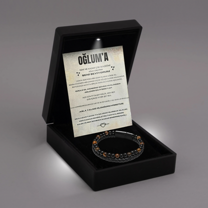 ''Oğluma Kaplan Gözü Koruma''Bileklik Notlu ve Hediye Kutulu